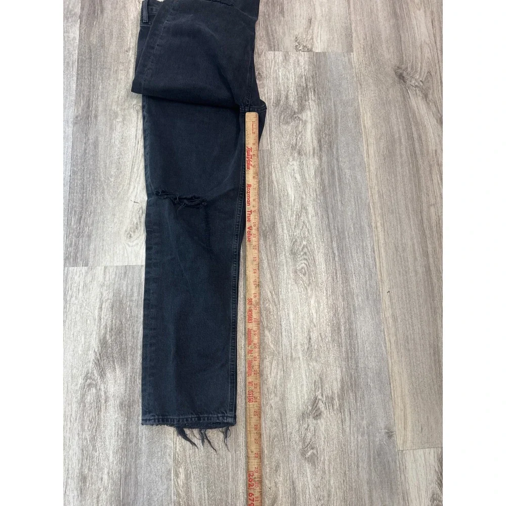Agolde Riley High Rise Straight Leg Jeans Faded Black Distressed Size 30